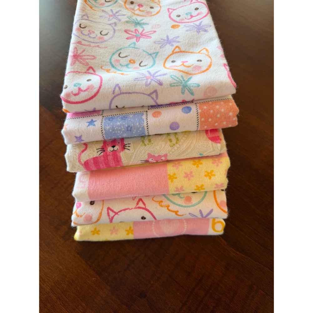 Cat Kitten Nursery Patchwork Cotton Flannel Fabric Scrap Destash Bundle 6pc Lot